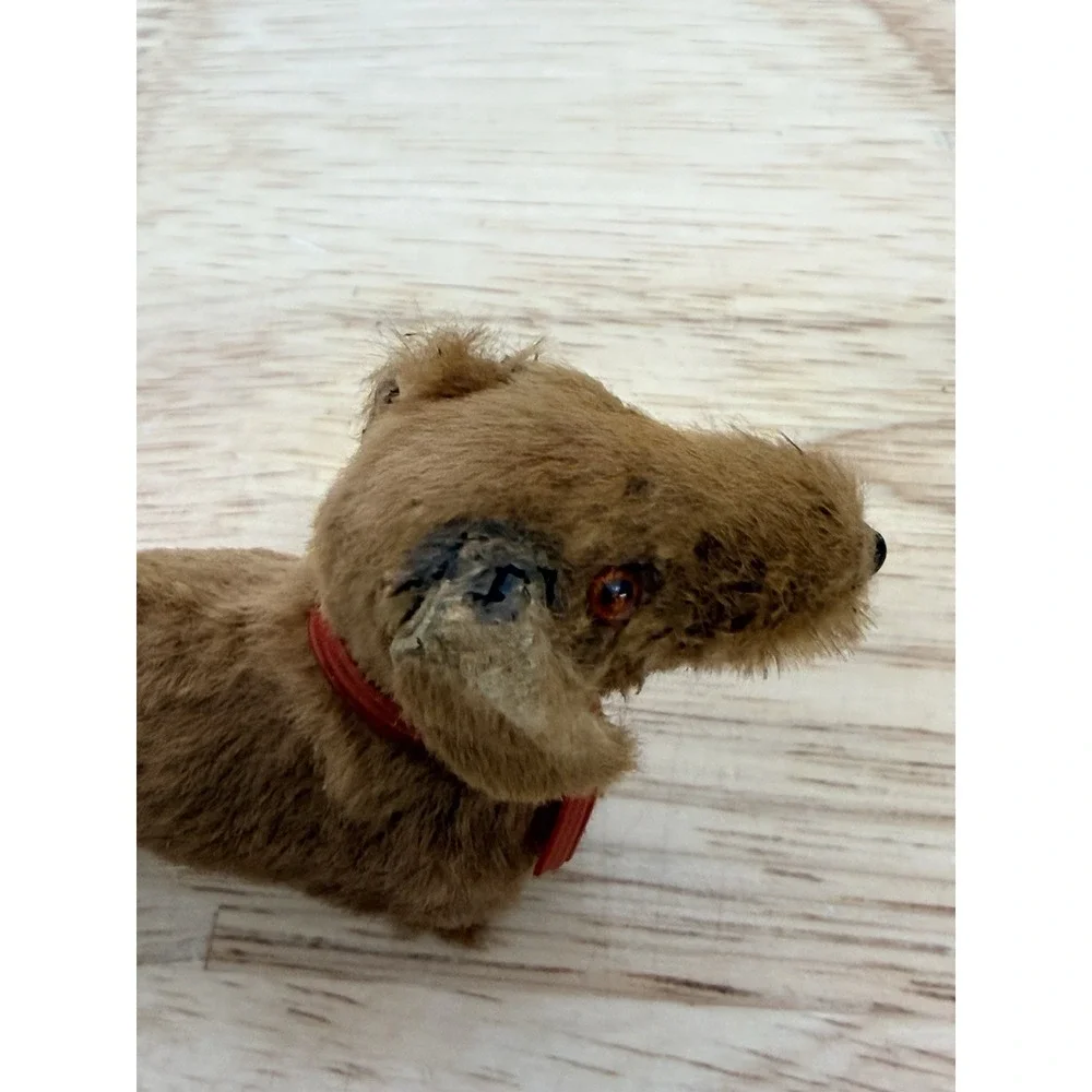 Vintage Miniature Brown Dachshund Figure with Red Collar #AA
